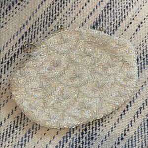 Vintage Elegant White Beaded Clutch